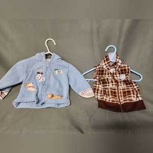 Baby 3-6 month puppy themed sweaters- sweatshirt & vest, blue & brown